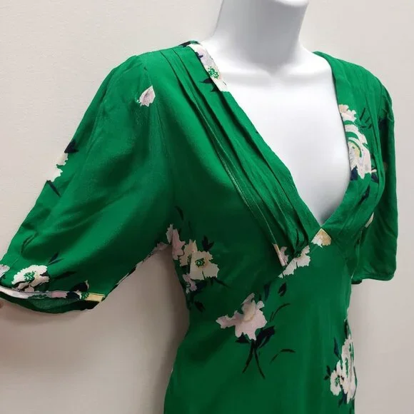 Free People Womens Neon Garden Floral Mini Dress Size 10 Green V Neck Bohemian - Picture 2 of 12
